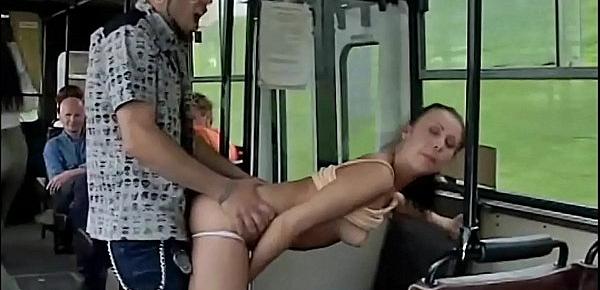  Crazy daring public bus sex action in front of amazed passengers and strangers by a couple with a cute girl and a guy with big dick doing a blowjob and a vaginal intercourse in a local transportation